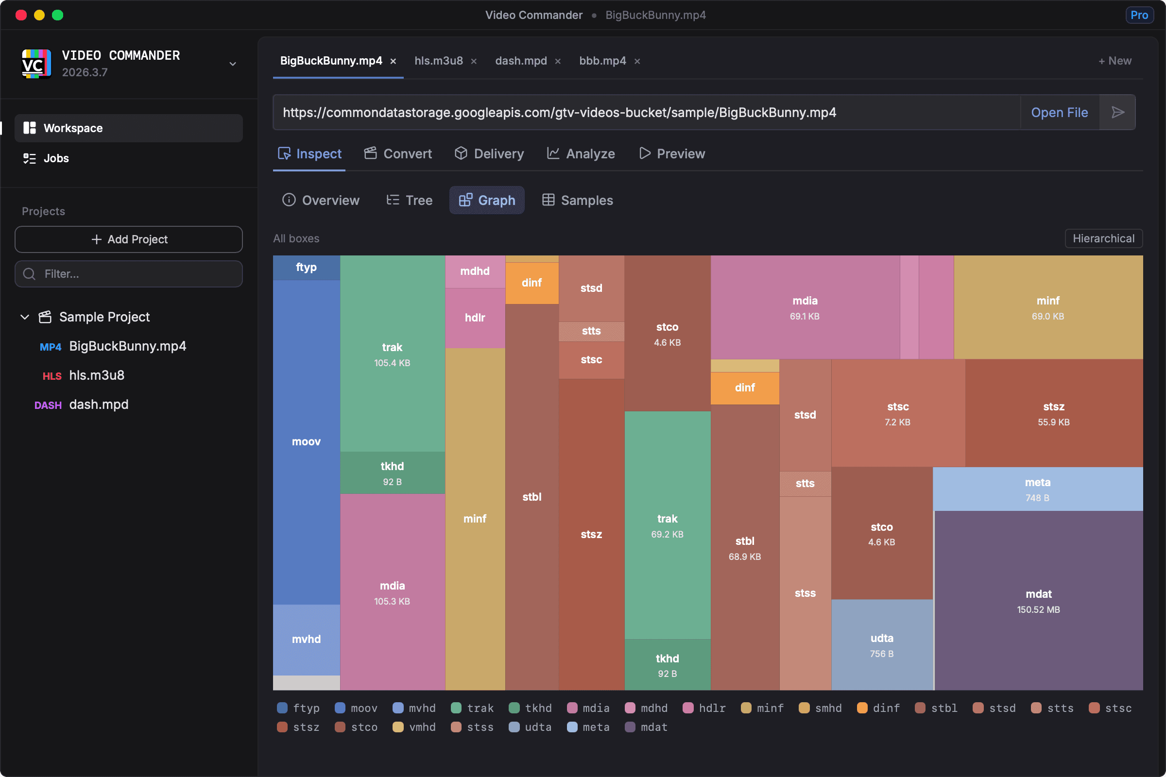 Inspect view showing media file overview